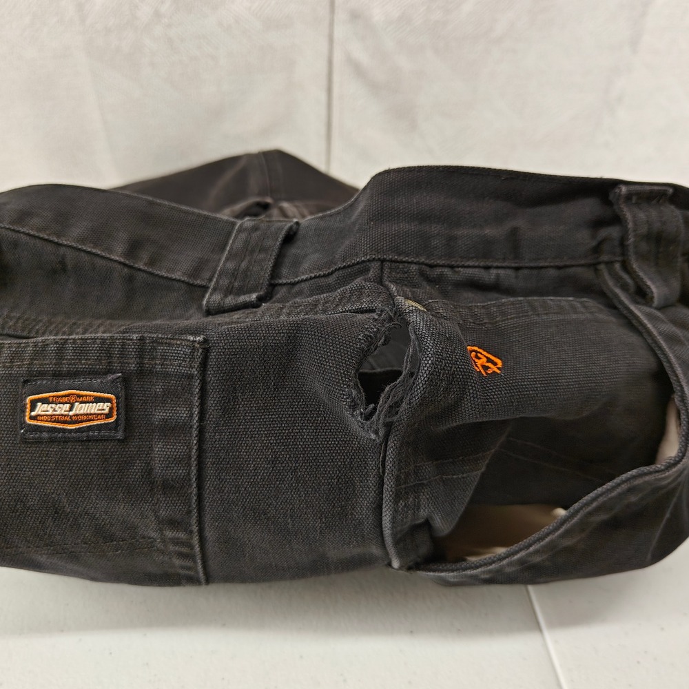 Jesse James Industrial Workwear Shorts Men 38 Black Washed Duck Canvas Carpenter - Picture 4 of 12